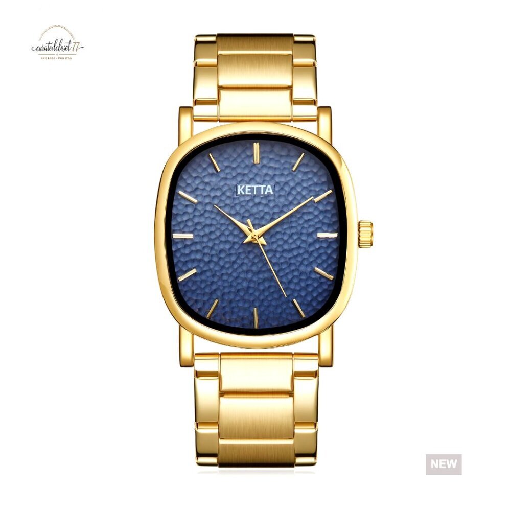 Gold Stainless Steel Analog Quartz Wrist Watch Retro Square Round Face